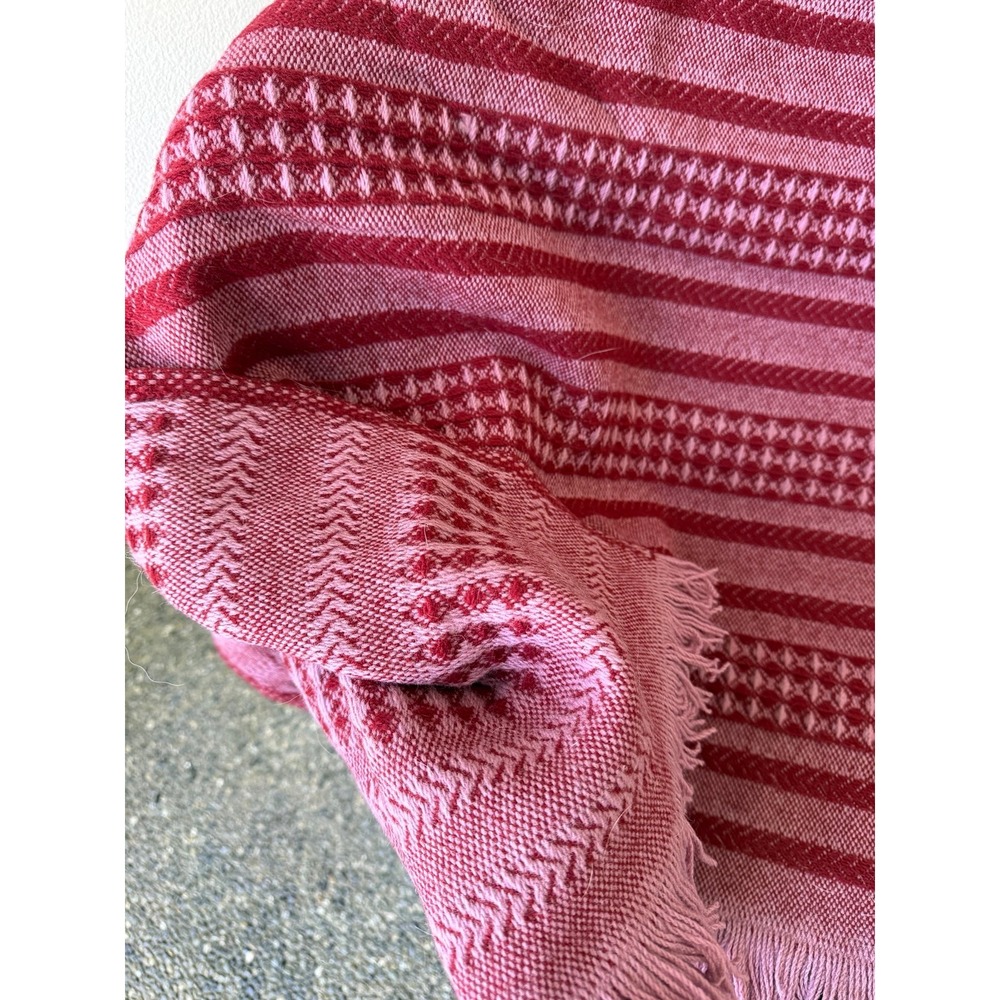Woolen Mill Store.   Raspberry striped Throw Blanket - Picture 7 of 8